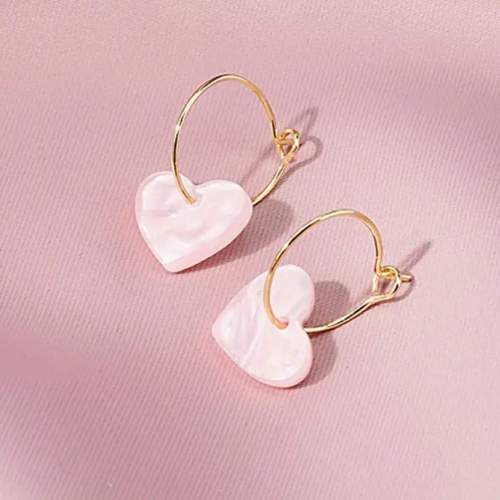 Tiny Pink Heart Pendant Dangle Earrings